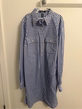 Chaps Blue and White Gingham Button-Up Shirt